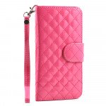 Wholesale Samsung Galaxy Note 4 Glossy Quilted Flip Leather Wallet Case w Stand and Strap (Hot Pink)